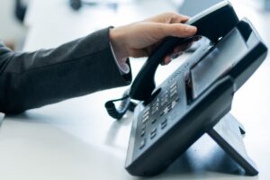 VoIP or landline phone on office desk